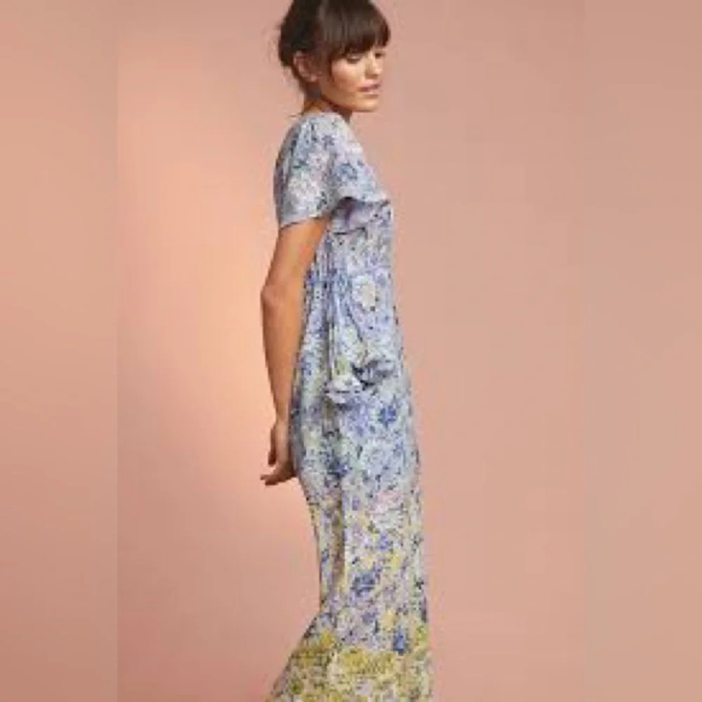 Anthropologie | Romerio Sleep Floral Wide Leg Jumpsuit | Purple & Yellow |  | XS - Picture 2 of 15